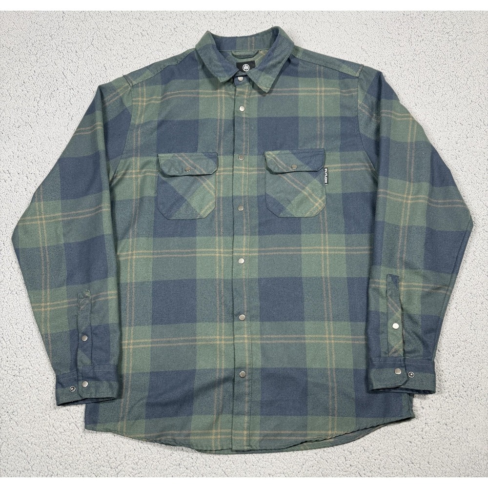 Flylow Shirt Mens XL Green Plaid Flannel Long Sleeve Snap Front Outdoor Casual